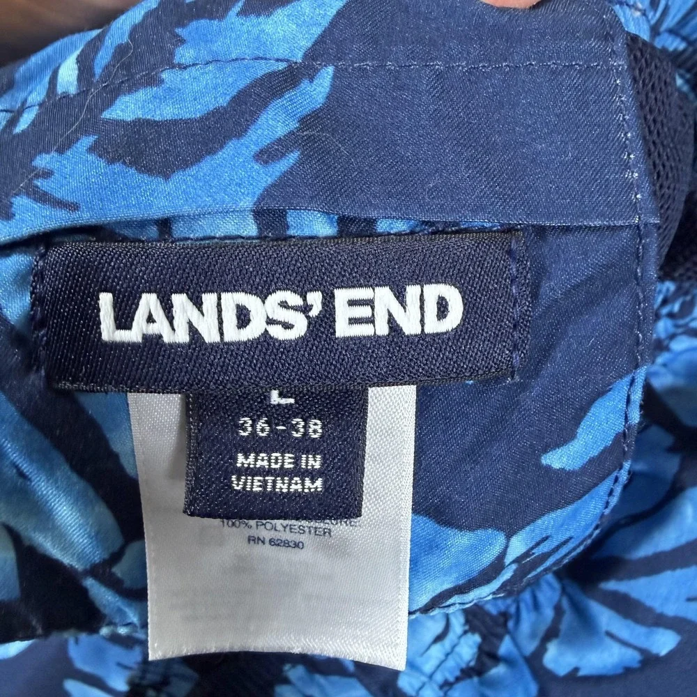 2 Pack Lands' End Swim Trunks Mens Large Blue Tropical Leaf Stripe Mesh Lined
